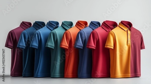 Fototapeta A collection of shirts in different colors on a white background.