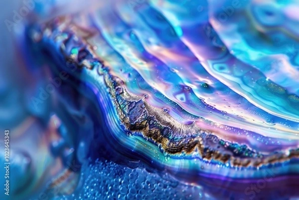 Fototapeta High magnification macro of blue abalone pearl shell with vivid iridescent layers.