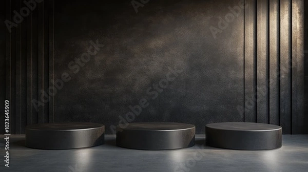 Fototapeta 3D rendering of four minimalistic empty podiums or pedestals for showcasing products