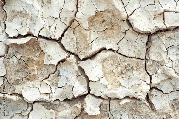 Fototapeta A cracked and weathered surface, possibly a rock or a wall