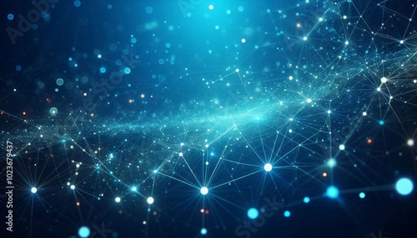Obraz ,Tech network with glowing nodes on a sleek blue background, perfect for modern visuals and social media.