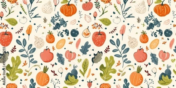 Fototapeta Charming cartoon pattern featuring playful hand-drawn design.