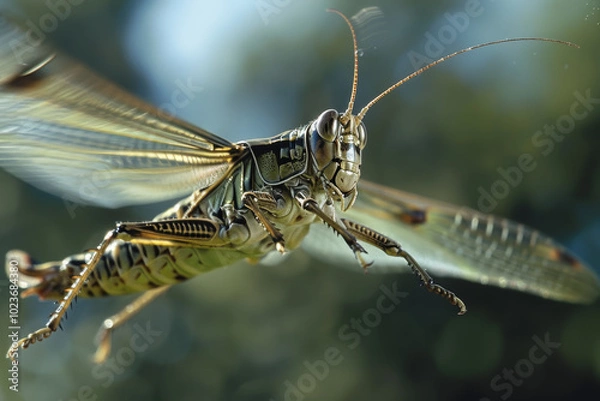 Fototapeta A bug with a long antennae flies through the air