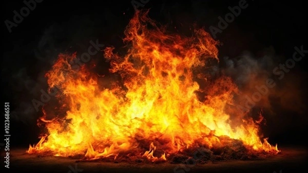 Fototapeta Abstract blazing inferno at night with bright flames and dark smoke