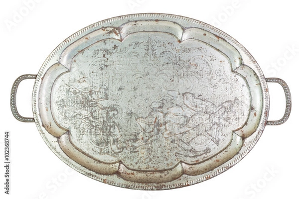 Fototapeta Silver tray isolated on white with a clipping path.