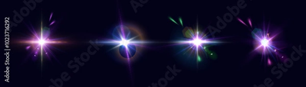 Obraz Bright glow, disco glare. Set of bright colorful light effects. Futuristic glow effect for game interface design.