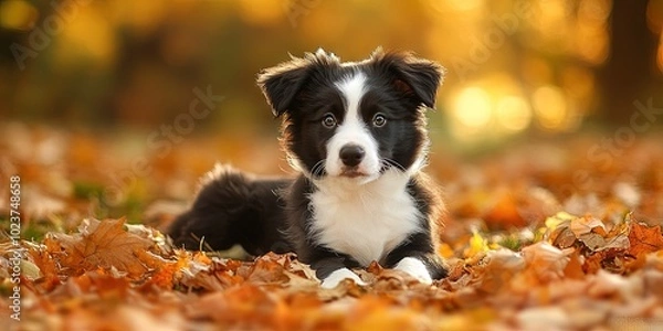 Fototapeta border collie puppy in the fall