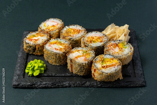 Obraz sushi on a black plate