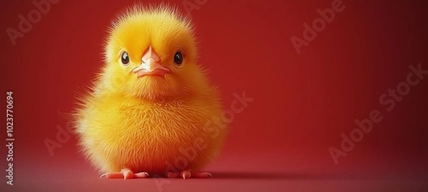 Obraz Minimalist Design with a Fluffy Yellow Chick. Generative AI