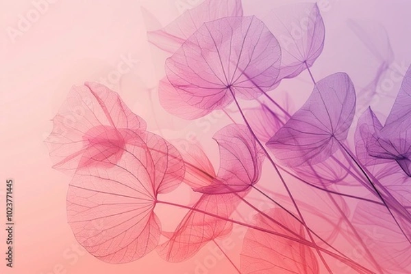 Fototapeta X-ray style flowers in delicate pink and purple tones with soft background