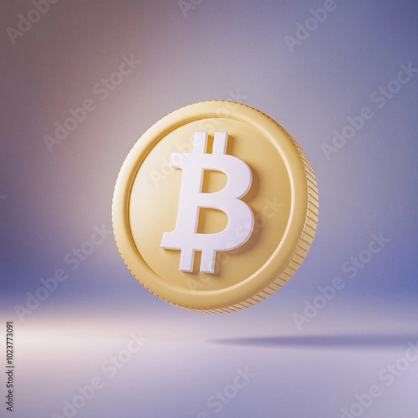 Fototapeta 3D Bitcoin Symbol on Golden Coin, Generative AI