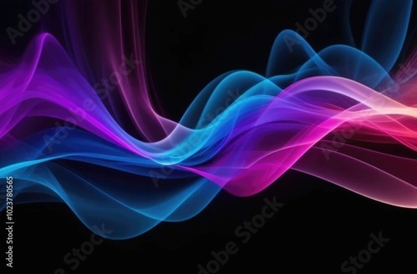 Fototapeta Abstract smoke, pink purple and blue design, beautiful shiny wave with lines on a black background. Graphic design.