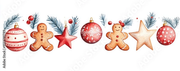 Fototapeta Christmas cookies featuring snowmen, gingerbread men, and Christmas trees
