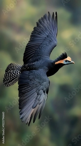 Fototapeta Northern Helmeted Curassow Flying in Nature, Photo Realistic, Pattern Background, Wallpaper, Cover and Screen for Smartphone, PC, Laptop, 9:16 and 16:9 Format