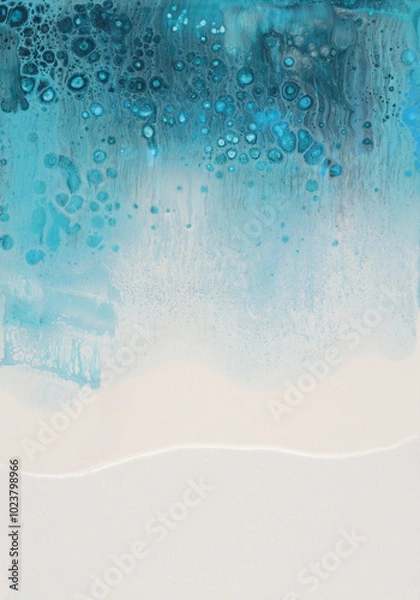 Obraz Fluid art Abstract flow acrylic and watercolor pour marble painting blot. Color blue, beige, white wave smoke texture background.