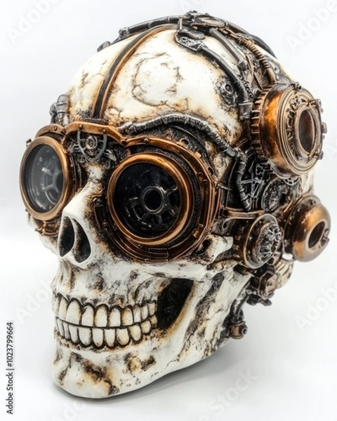 Fototapeta Steampunk Skull Money Box Gypsum Figurine with Mechanisms