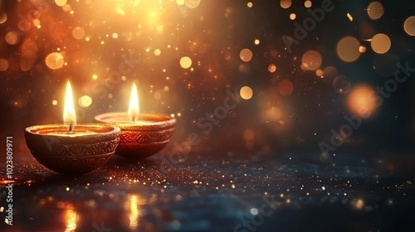Obraz Diwali lights and sparkles on a bright background with space for personalized messages.