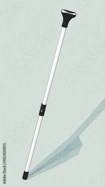Fototapeta The sturdy cane stands upright, ready to assist, with a simple design and black handle