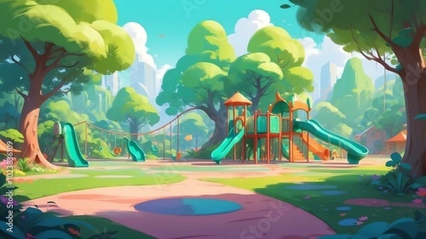 Fototapeta green themed aesthetic minimalist playground concept illustration background