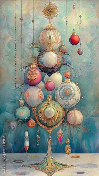 Obraz Vintage Christmas tree on turquoise background.