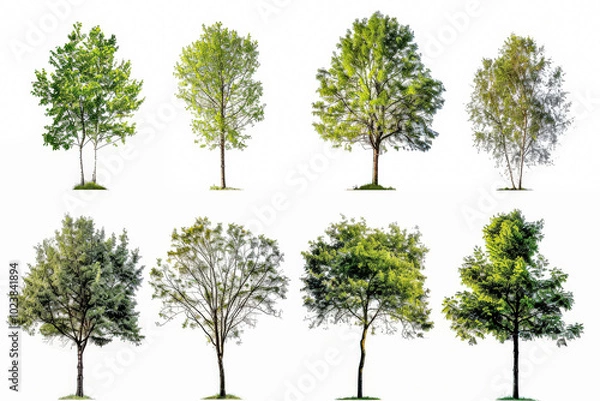 Obraz Collection of trees in various sizes and shapes. The trees are all green and are spread out across the image