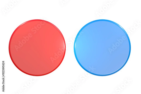 Fototapeta Red and blue buttons 3d on png transparent background.