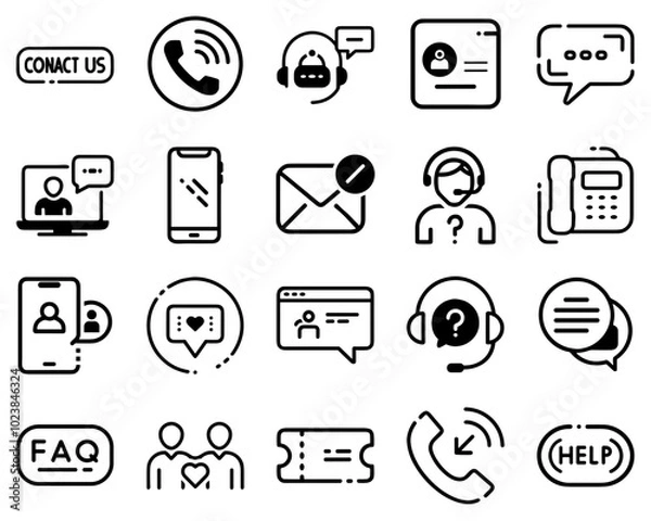 Fototapeta Contact and support icons in black and white line style