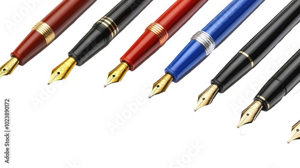 Fototapeta elegant fountain pens collection isolated on black background