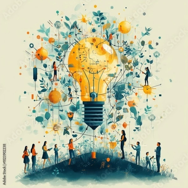 Obraz Collaborative innovation concept with lightbulb and teamwork