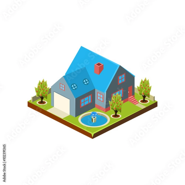 Obraz Isometric icon representing modern house with backyard