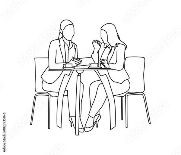 Fototapeta Continuous line drawing of person working in office with laptop