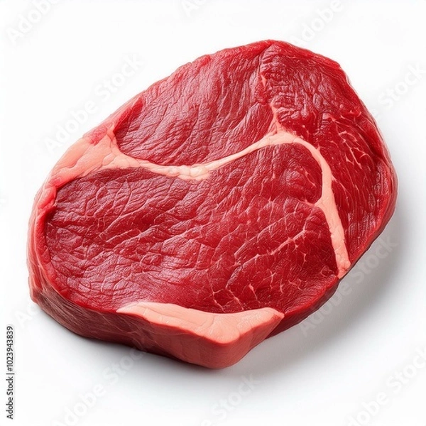 Fototapeta  Fresh raw beef steak isolated on white background, close up. Best beef meat top view 