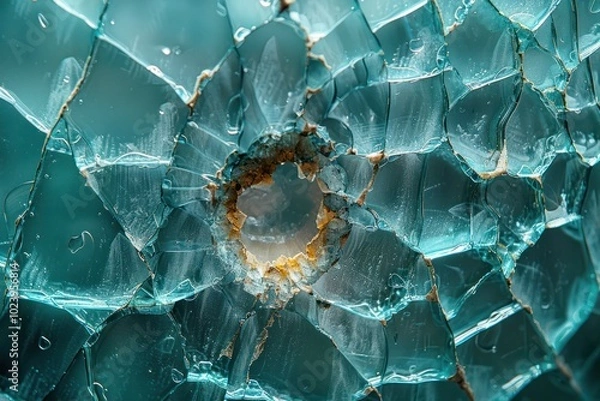 Fototapeta Shattered Glass with Bullet Hole Texture