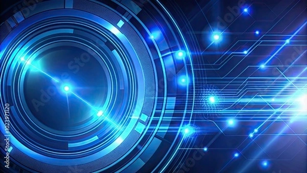 Fototapeta Abstract Glowing Circle Lines on Dark Blue Background - Futuristic Technology Design for Posters and Websites