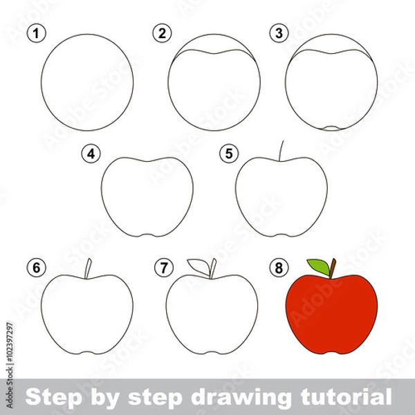 Obraz Drawing tutorial. How to draw an Apple