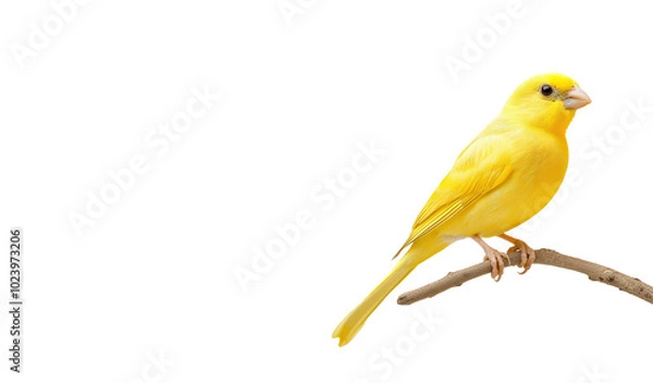 Fototapeta A vibrant yellow canary perched on a branch, isolated on a transparent background