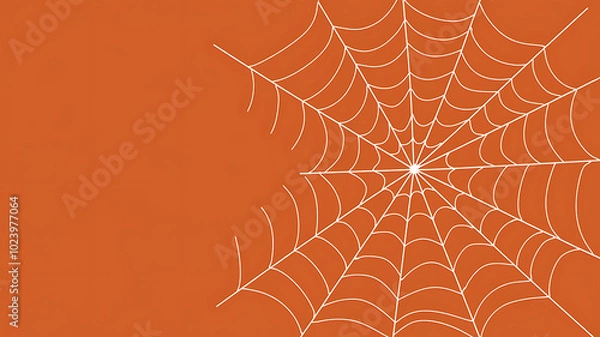 Fototapeta White spiderweb on orange background, Halloween spooky design. 
