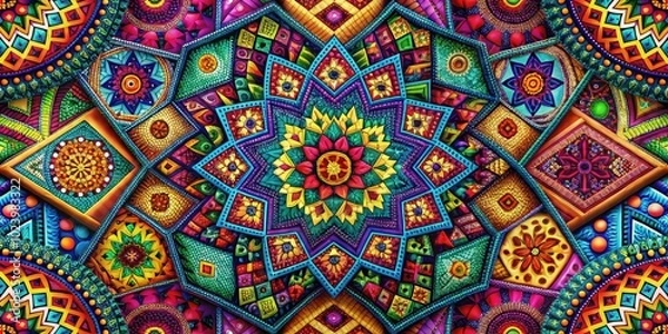 Obraz Colorful geometric patterns adorned with complex digital textures, perfect for modern design applications, delivering a lively and captivating aesthetic for innovative creative projects.