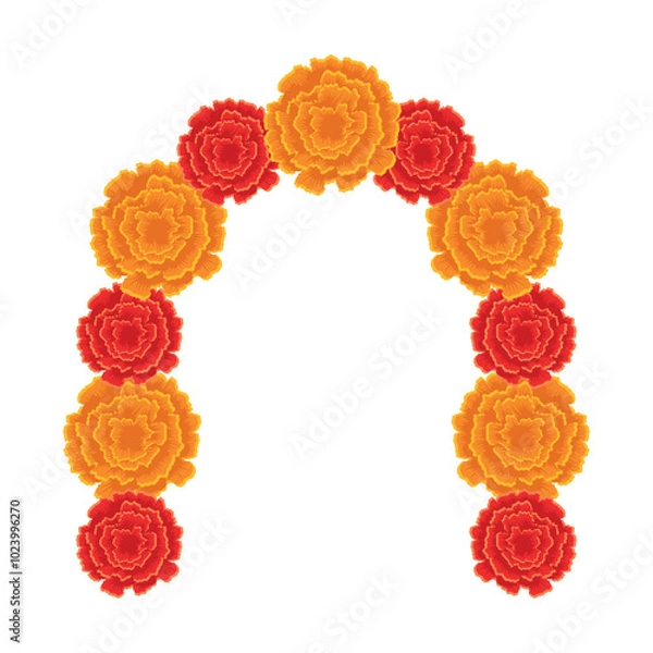 Obraz Arch made of orange and red marigold flowers, Vector