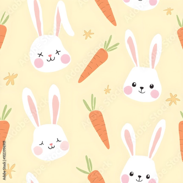 Obraz seamless pattern with rabbits face, carrot background. Generative ai