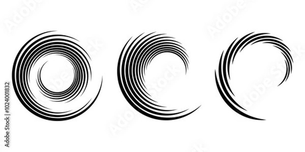 Fototapeta Set of black abstract lines in spiral form. Geometric art. Trendy design element for frame, logo, tattoo, sign, symbol, web, social media, prints, posters, template, pattern, background