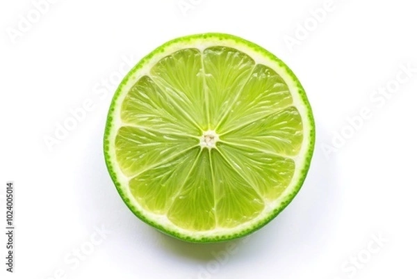 Fototapeta High angle sliced lime isolated on white background flat lay pattern