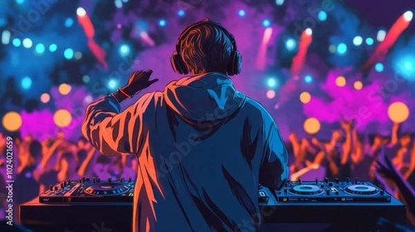 Obraz Dj performing at a lively music festival scene