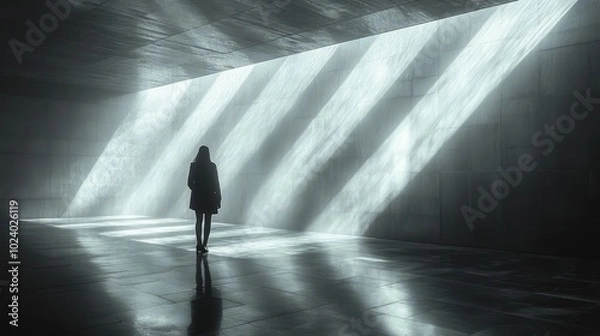 Fototapeta Silhouette of a Woman Standing in a Light Filled Room