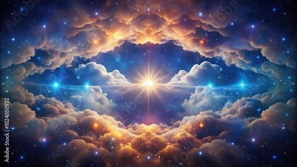 Fototapeta Imaginative cosmic cloud with celestial body and stellar lights