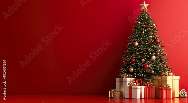 Obraz Christmas tree red background