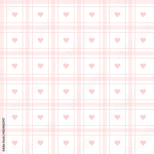 Obraz Valentine's day candy hearts and pink red white tartan plaid vector patterns. Heart check design seamless pattern. Illustration vector 10 eps.