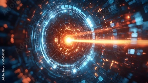 Fototapeta futuristic circular shape and horizontal energy beam. 