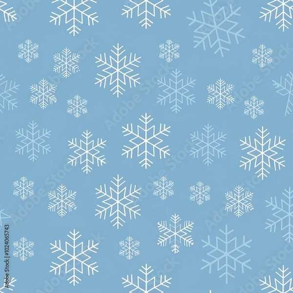 Fototapeta Elegant abstract winter snowflake vector pattern on a frosty pale blue background creating a festive repeating Christmas holiday texture.