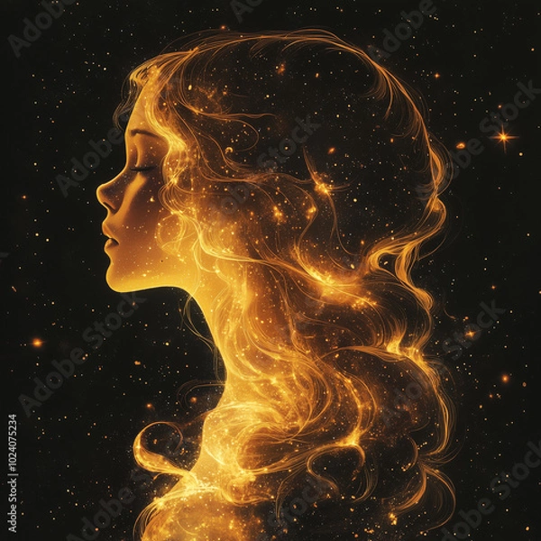Obraz 宇宙と輝く髪の女性